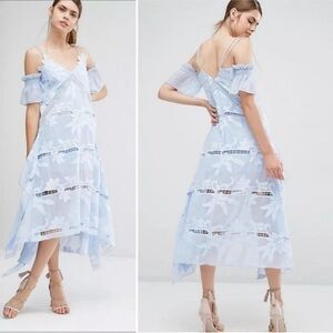 SELF-PORTRAIT Blue Floral Embroidered Midi Dress